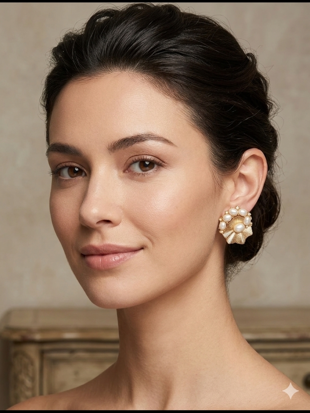 Gold Cluster Mother of Pearl Clip- On Earrings